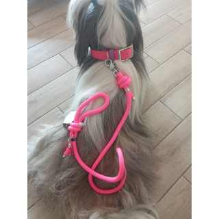 Collier en Biothane rose Pithaya et laisse (made in France)