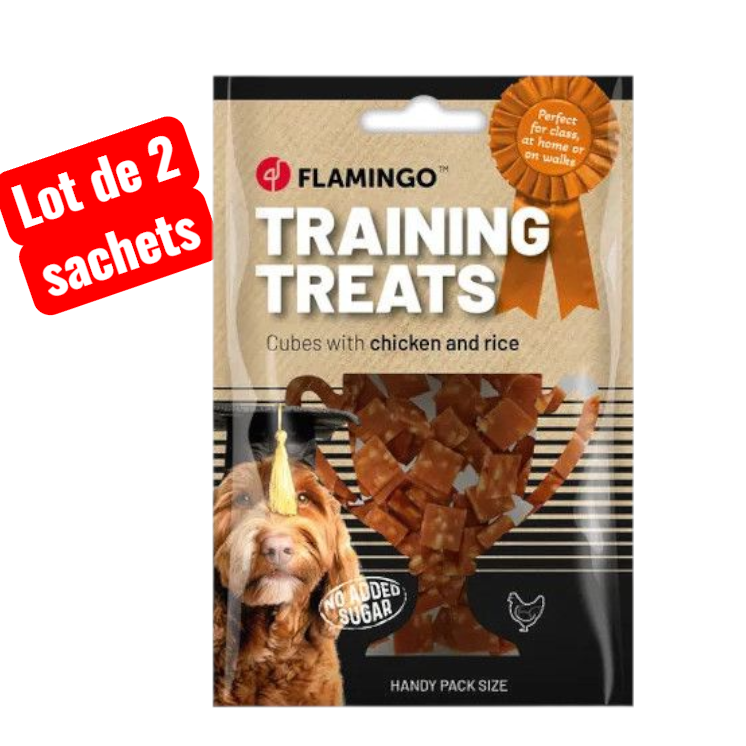 Lot de 2 sachets - Friandises d'entraînement Morceaux avec poulet & Riz  60g - FLAMINGO