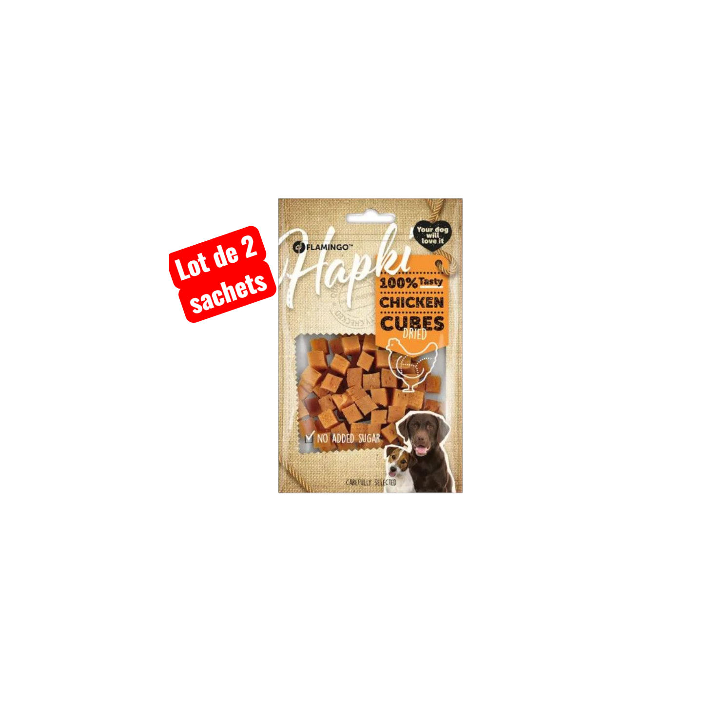 lot de 2 sachets  -   HAPKI CUBES DE POULET 85GR - FLAMINGO