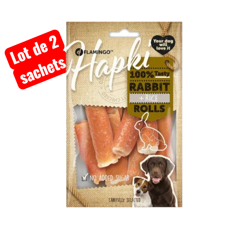 lot de 2 sachets -   Friandises Hapki Cigare avec lapin & Riz - FLAMINGO