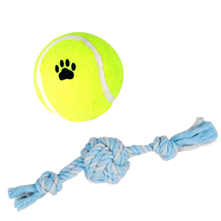 lot de 2 jouets : Knot balle bleu  +  balle jaune avec empreinte - ANKA IDEALDOG