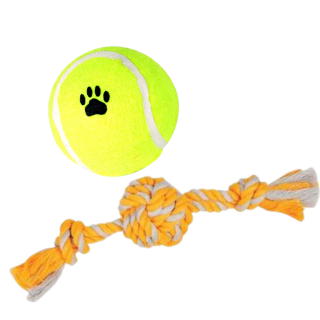Lot 2 jouets :  knot balle orange + Balle jaune avec empreinte - ANKA IDEALDOG