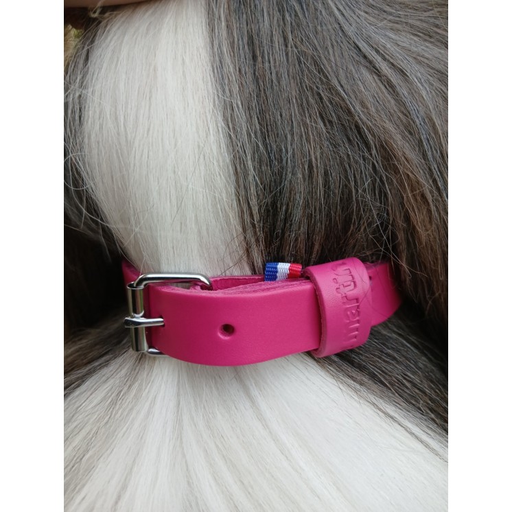 Collier en cuir pleine fleur Rose  - MARTIN SELLIER