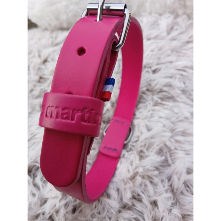 Collier en cuir pleine fleur Rose  - MARTIN SELLIER