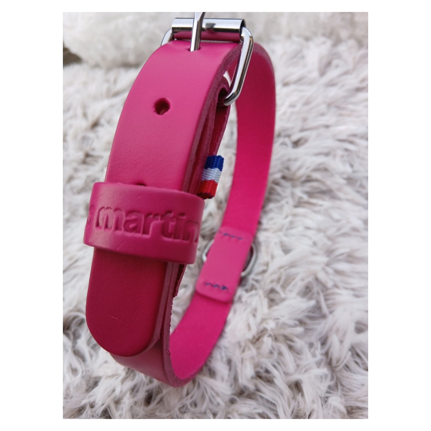 Collier en cuir pleine fleur Rose  - MARTIN SELLIER